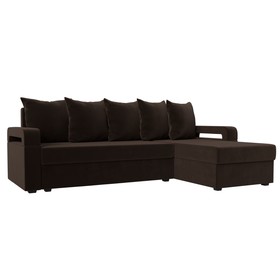 Угловой диван «Гермес лайт», правый угол, еврокнижка, микровельвет, цвет коричневый