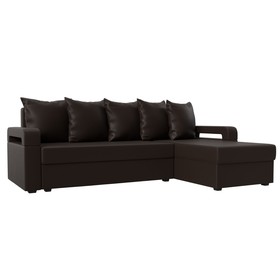 Угловой диван «Гермес лайт», правый угол, механизм еврокнижка, экокожа, цвет коричневый