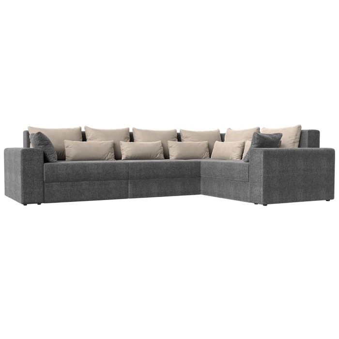Угловой диван «Майами Long», правый угол, еврокнижка, рогожка, цвет серый / бежевый