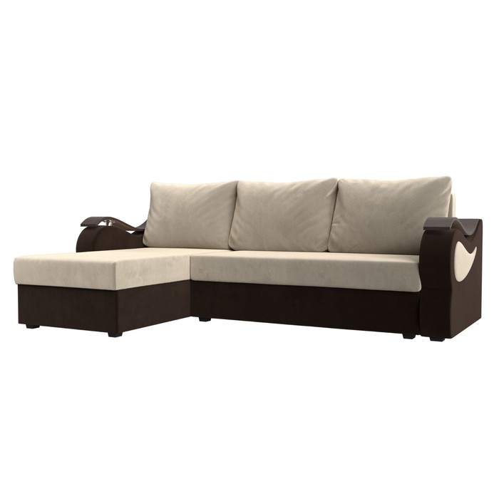 Угловой диван «Меркурий лайт», левый угол, еврокнижка, микровельвет, бежевый / коричневый - Фото 1