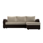 Угловой диван «Меркурий лайт», правый угол, еврокнижка, микровельвет, бежевый / коричневый - Фото 2