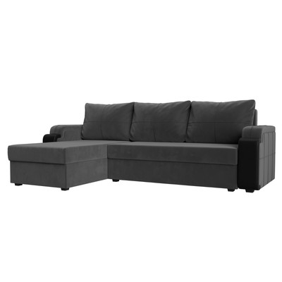 Угловой диван «Николь лайт», левый угол, еврокнижка, велюр / экокожа, цвет серый / чёрный