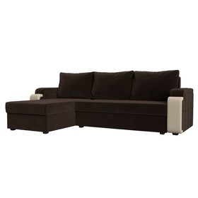 Угловой диван «Николь лайт», левый, еврокнижка, микровельвет/экокожа, коричневый/бежевый