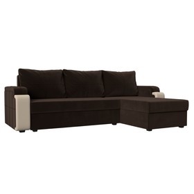 Угловой диван «Николь лайт», правый, еврокнижка, микровельвет/экокожа, коричневый/бежевый