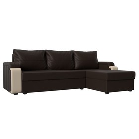 Угловой диван «Николь лайт», правый угол, еврокнижка, экокожа, цвет коричневый / бежевый