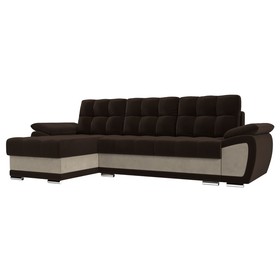 Угловой диван «Нэстор», левый угол, еврокнижка, микровельвет, цвет коричневый / бежевый