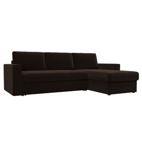 Угловой диван «Траумберг», правый угол, механизм дельфин, микровельвет, цвет коричневый