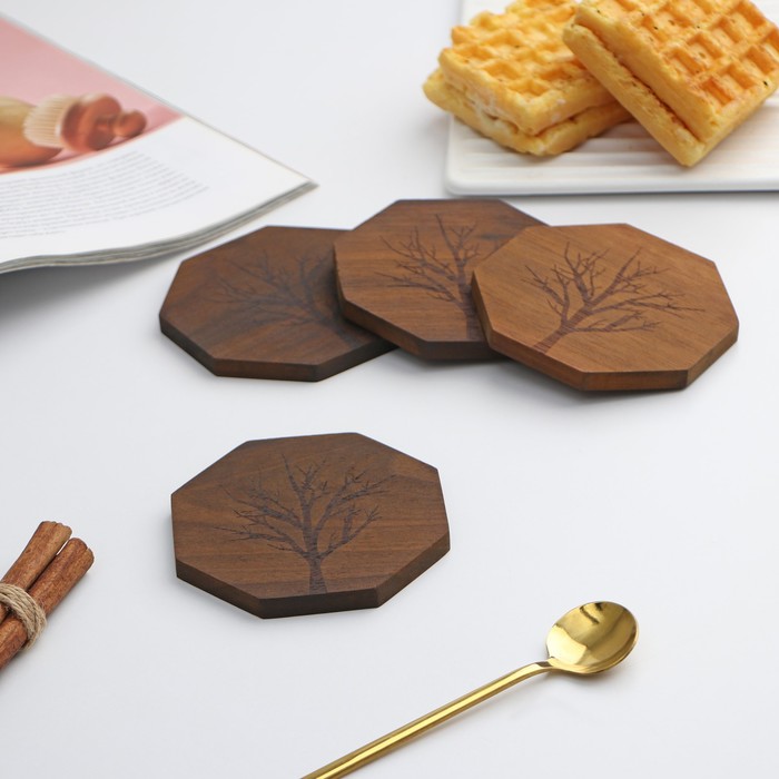 Набор подставок под кружки Magistro «Древо», под кружку, дерево, 4 шт. - Фото 1