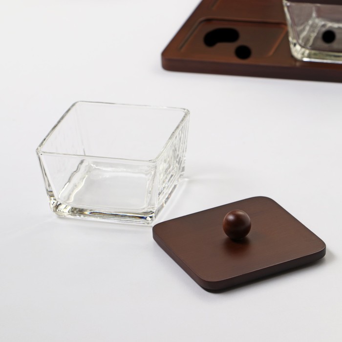 Набор стеклянных конфетниц «Натурэль», на деревянной подставке, 250 мл, 20×20×7см, 4 шт - фото 1926631599