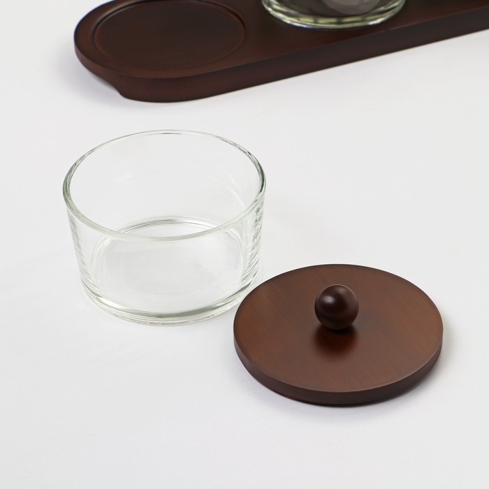 Набор стеклянных конфетниц «Натурэль», на деревянной подставке, 200 мл, 30,5×10,5 см, 3 шт - фото 1884119868