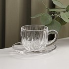 Набор чайный из стекла «Блаженство», 6 предметов: чайник 600 мл, чаша 150 мл, блюдце d=12см, подставка 12×6,5 см - фото 4374407