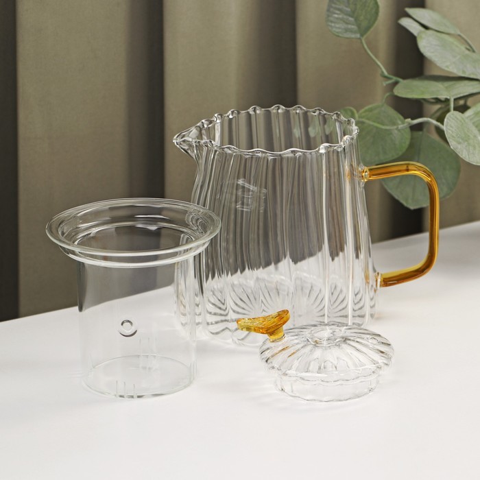 Набор чайный из стекла «Блаженство», 6 предметов: чайник 600 мл, чаша 150 мл, блюдце d=12см, подставка 12×6,5 см - фото 1894448621