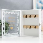 Ключница дерево 6 крючков "Дом, милый дом" белая 20х5,5х26 см - фото 24712730