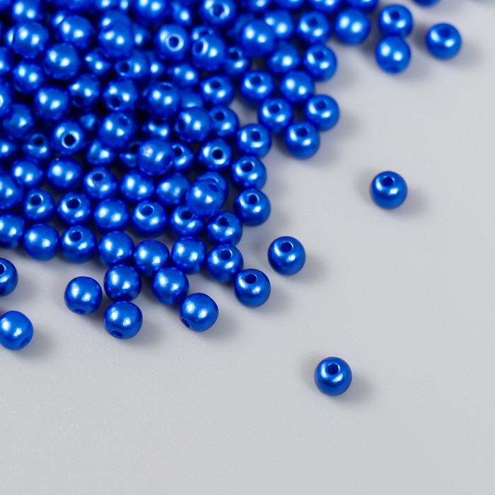 Набор бусин "Рукоделие" пластик, диаметр 4 мм, 25 гр, королевский синий - Фото 1