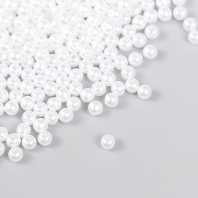 Набор бусин "Рукоделие" пластик, диаметр 4 мм, 25 гр, снежно-белый