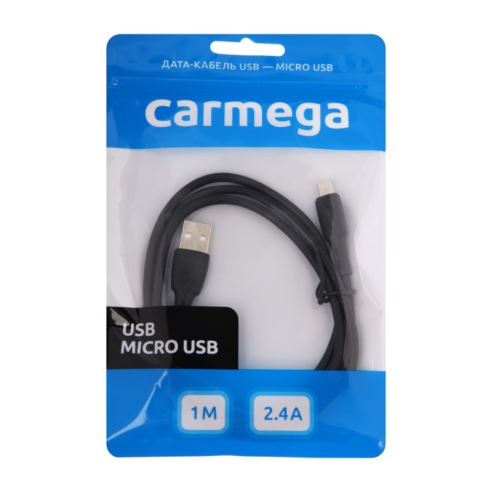 Кабель Carmega CAR-C-MIC1M-BK, microUSB - USB, 2.4 А, 1 м, черный - фото 51460161