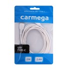 Кабель Carmega CAR-C-AC2M-WH, Type-C - USB, 2.4 А, 2 м, белый - фото 51460186 Кабель Carmega CAR-C-AC2M-WH, Type-C - USB, 2.4 А, 2 м, белый - фото 51460186