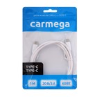 Кабель Carmega CAR-C-CC1M-WH, Type-C - Type-C, 3 А, 60 Вт, 1 м, белый - фото 51483848 Кабель Carmega CAR-C-CC1M-WH, Type-C - Type-C, 3 А, 60 Вт, 1 м, белый - фото 51483848