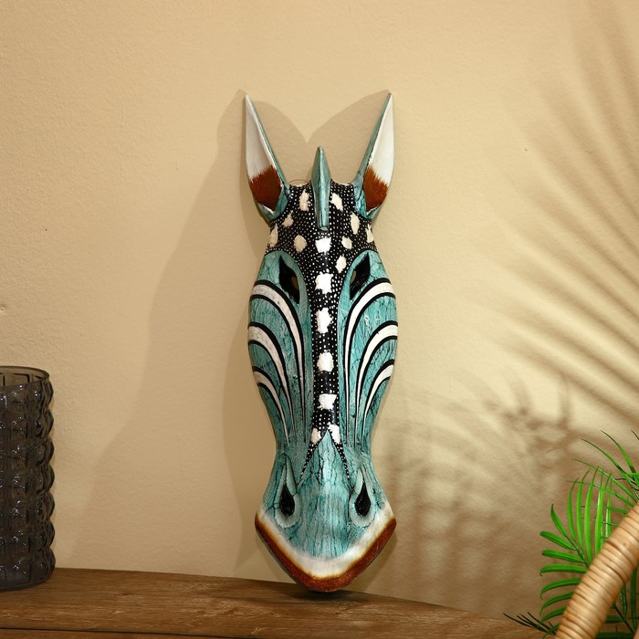 Маска «Зебра», 50 см, дерево албезия, голубая - Фото 1