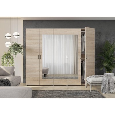 Шкаф пятидверный с зеркалами Горизонт, 2500х570х2072, Дуб сонома/Дуб сонома