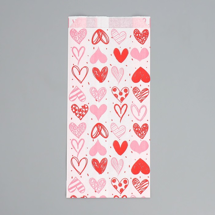 Пакет бумажный фасовочный, крафт, "Сердечки" 14х30х6 см без окна - Фото 1