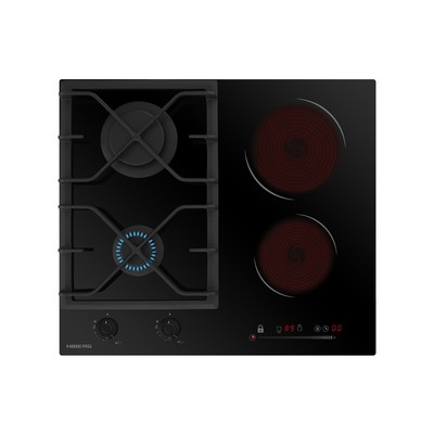 Варочная поверхность HIBERG VM 6021 B, комбинированная, 4 конфорки, газ-контроль, чёрная
