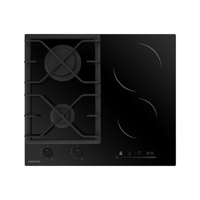Варочная поверхность HIBERG VM 6021 B, комбинированная, 4 конфорки, газ-контроль, чёрная
