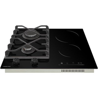 Варочная поверхность HIBERG VM 6021 B, комбинированная, 4 конфорки, газ-контроль, чёрная