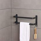 Держатель для полотенец двойной, 39.5 см, 2 крючка, нержавеющая сталь, чёрный - Фото 1