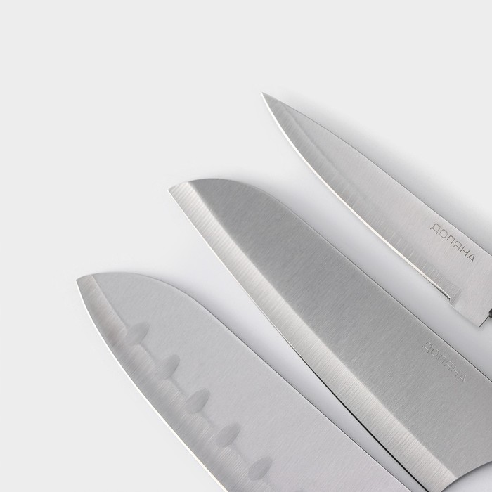 Набор кухонных ножей Доляна Fоlk, набор 3 шт, лезвие: 10 см, 13,5 см, 17 см, цвет чёрный - фото 1885592489
