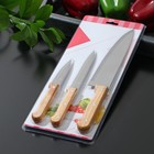 Набор кухонных ножей Доляна Wооd, набор 3 шт, лезвие: 8 см, 12 см, 19,5 см, ручка деревянная - Фото 5