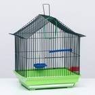 Клетка для птиц малая, крыша-домик (с наполнением)35 х 28 х 43 см зеленая - фото 10330582