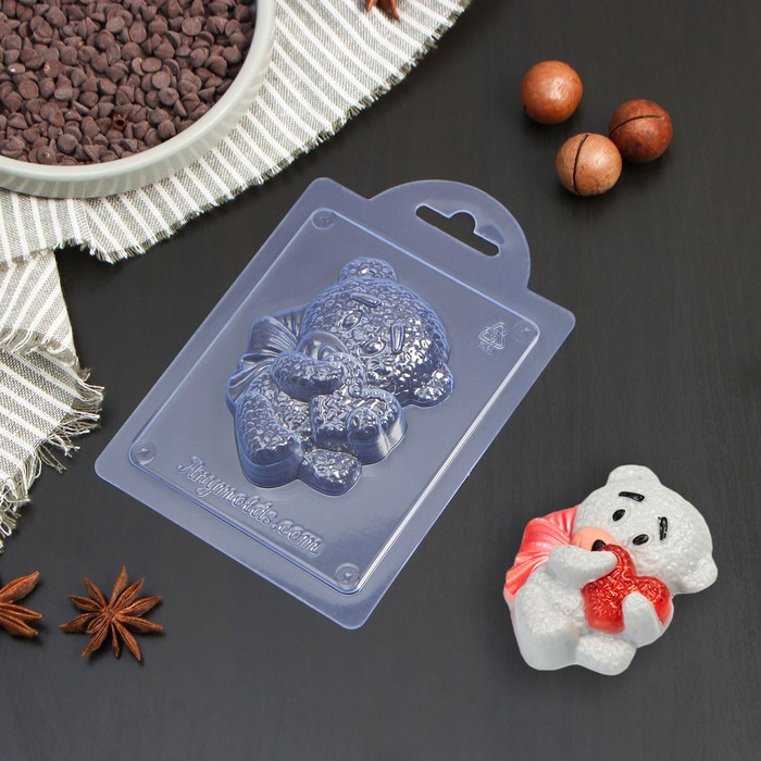 Форма для шоколада пластиковая «Плюшевый мишка с сердцем», 8,9×6,8×2,4 см, цвет прозрачный - Фото 1