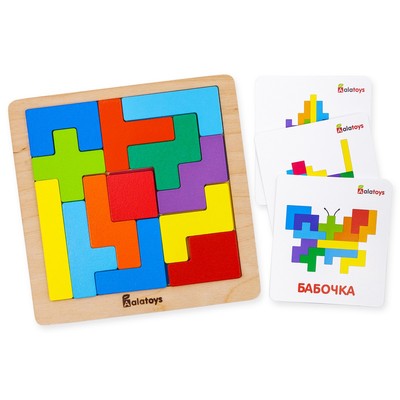 Тетрис «Цветные фигуры», 12 деталей, 18 карточек