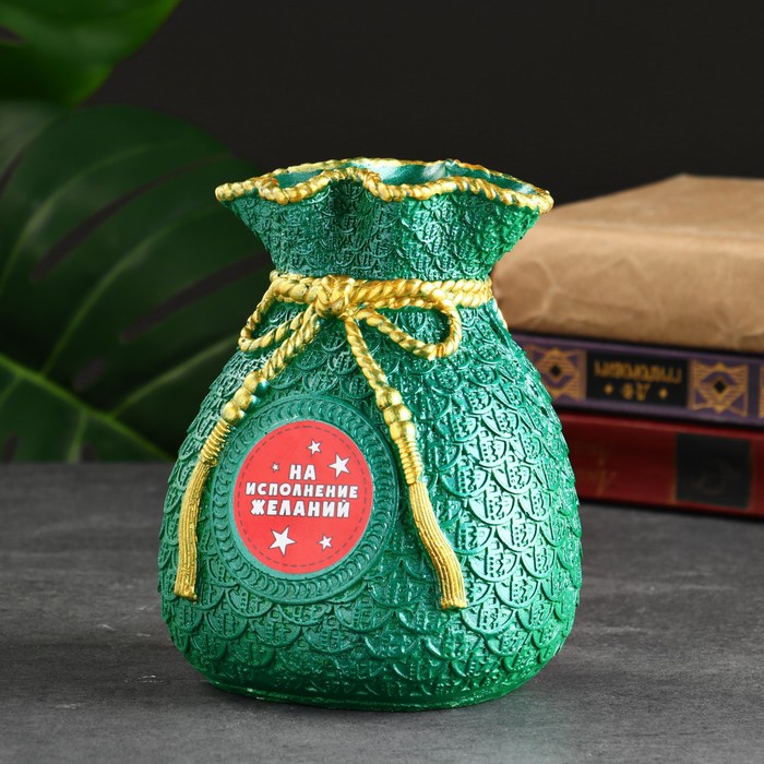 Копилка "Мешок денег, на исполнение желаний" зеленая, золотая, красная, 15 см - Фото 1
