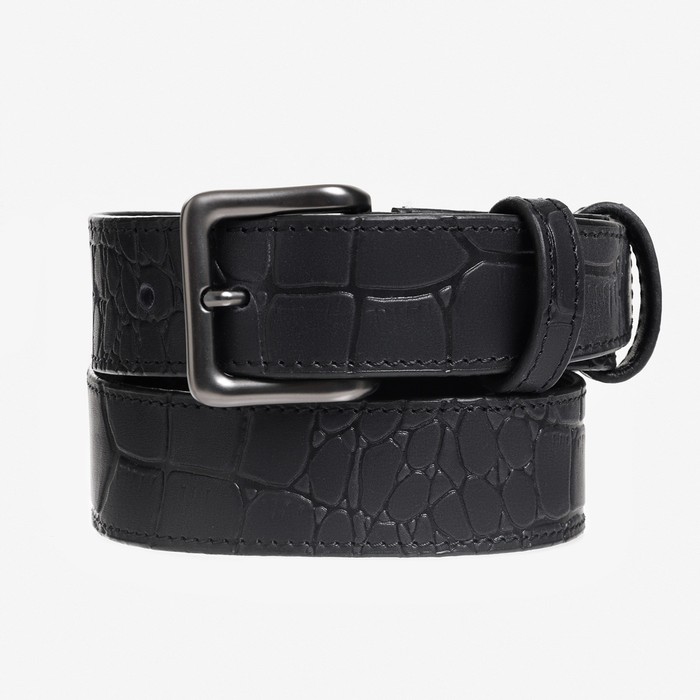 Ремень брючный с подкладом.Тиснение имитация кожи каймана, цвет черный, 4 см, 120 см - Фото 1