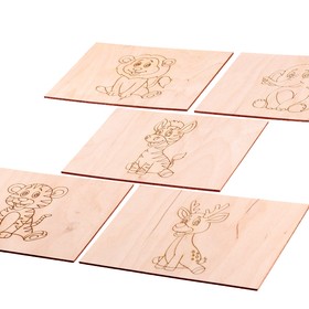 Набор 5 досок для выжигания с рисунком «Зверушки», 15 × 21 см