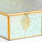 Шкатулка стекло с металлическим каркасом "Шестигранник с листом. Капли"  17х14,8х6,5 см - Фото 2