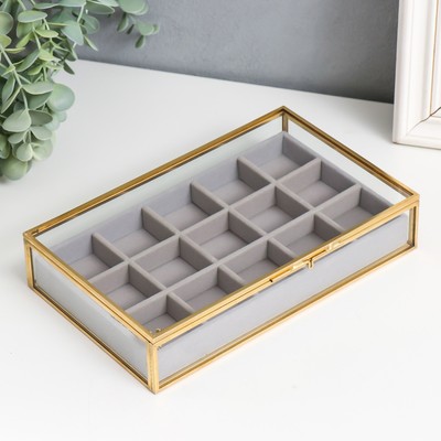 Шкатулка для украшений с делениями «Модница», стекло с металлическим каркасом,22×13.5×4.5 см