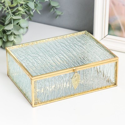 Шкатулка для украшений «Прямоугольная с листом. Кора», стекло, с металлическим каркасом, 18.5×14×6.5 см