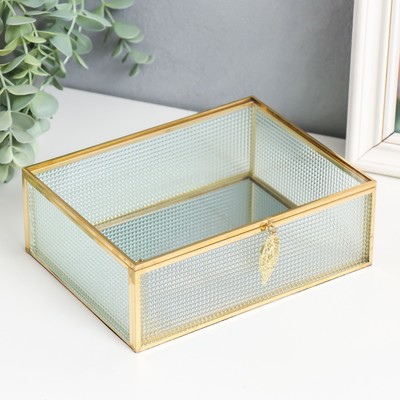 Шкатулка для украшений «Прямоугольная. Квадратики», стекло с металлическим каркасом, 18.5×14×6.5 см