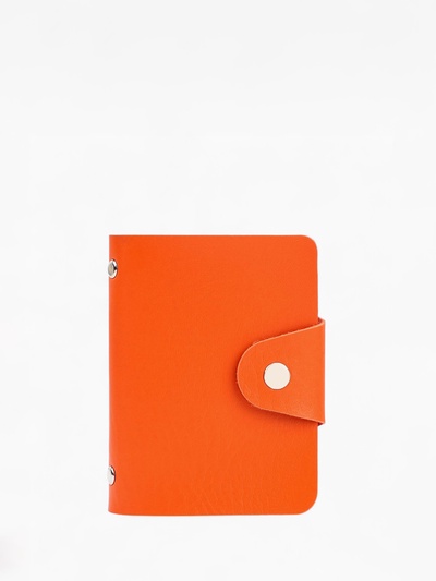 Визитница на кнопке, 12 карт, однотонная, оранжевая