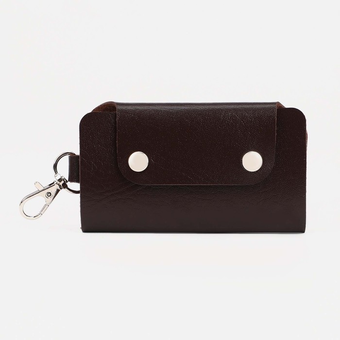 Ключница карманная на кнопках, длина 11 см, 7 карабинов, цвет коричневый - Фото 1