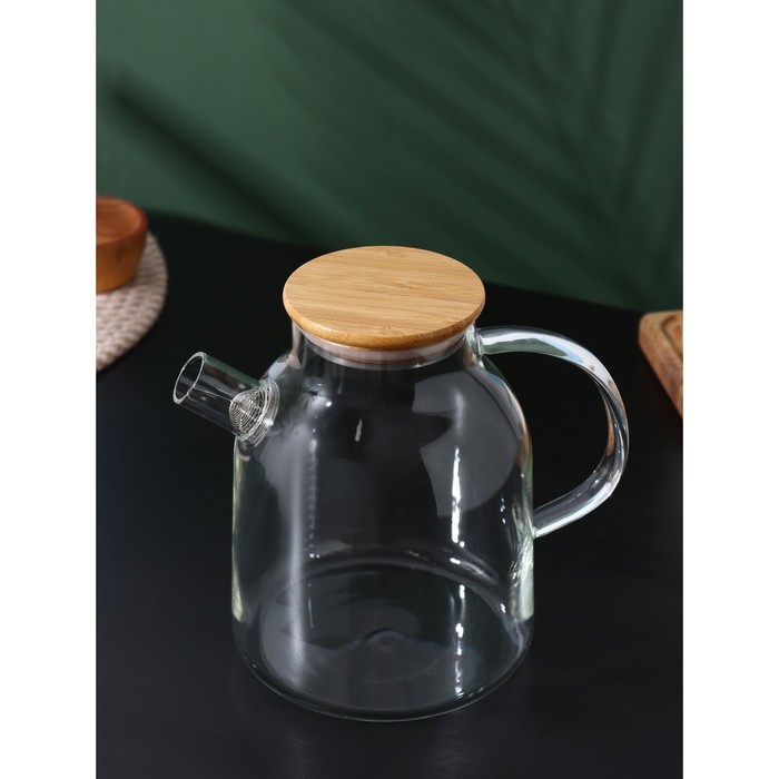 Чайник заварочный стеклянный с бамбуковой крышкой и металлическим фильтром BellaTenero «Эко», 1,8 л - фото 1907660253