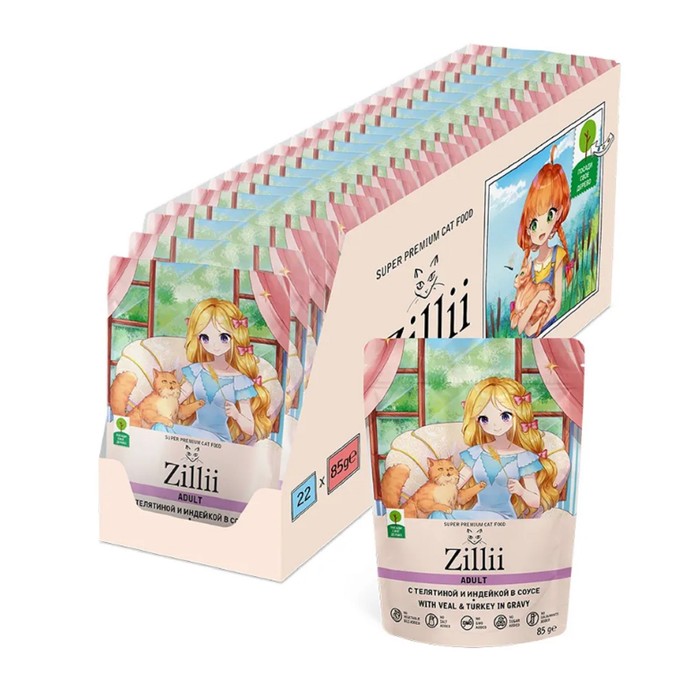 

Влажный корм ZILLII Adult Cat Veal для кошек, телятина с индейкой в соусе, 85 г