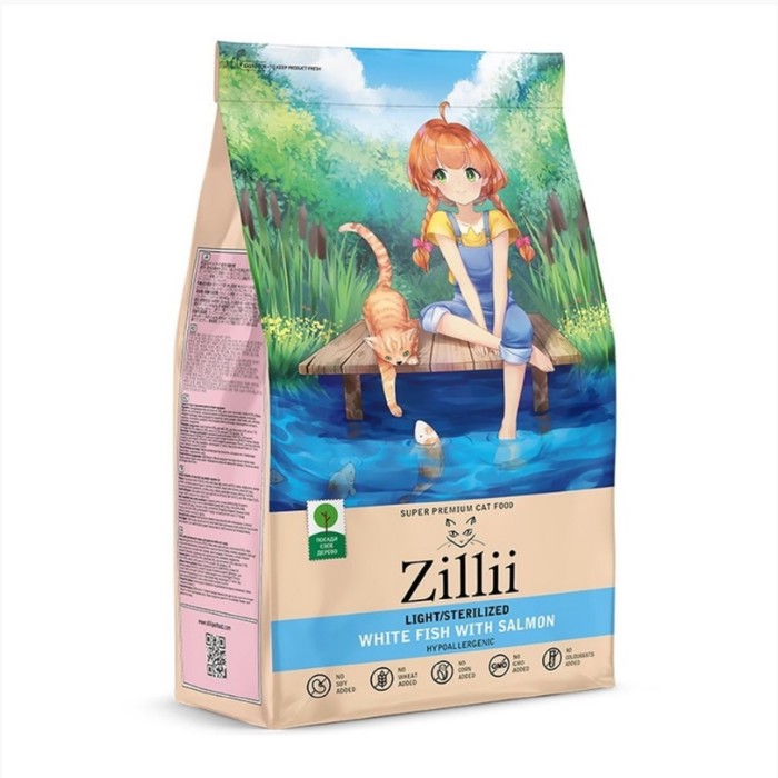 

Сухой корм ZILLII Cat Sterilized Light для кошек, белая рыба и лосось, 10 кг