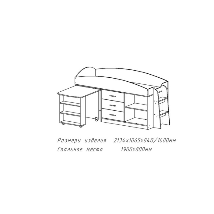 Кровать со шкафом и столом Каприз 12, 2134х840х1065, с/м 800*1900, Анкор белый - фото 1904751697