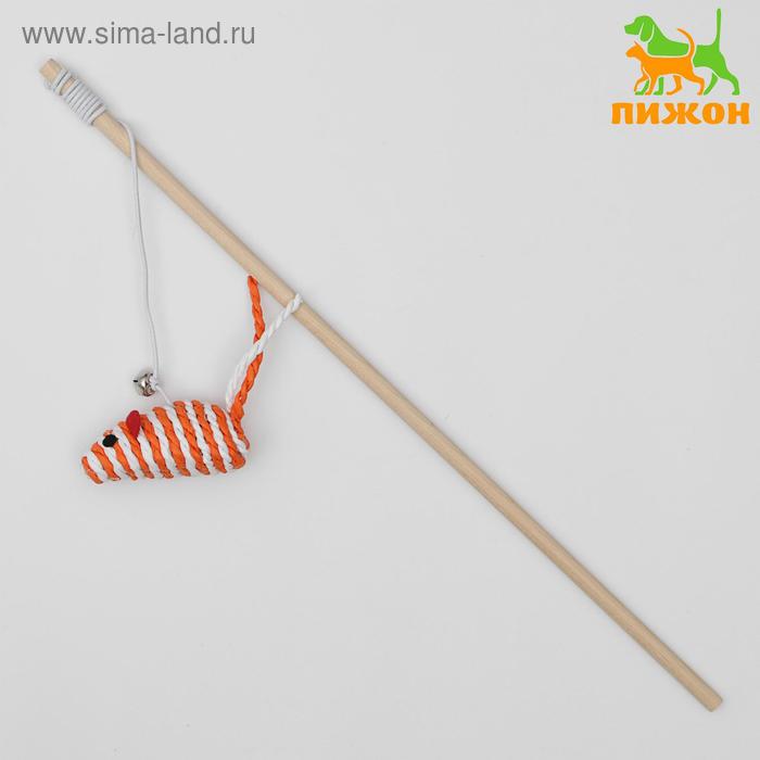 Дразнилка-удочка с мышью на деревянной ручке, микс цветов - Фото 1