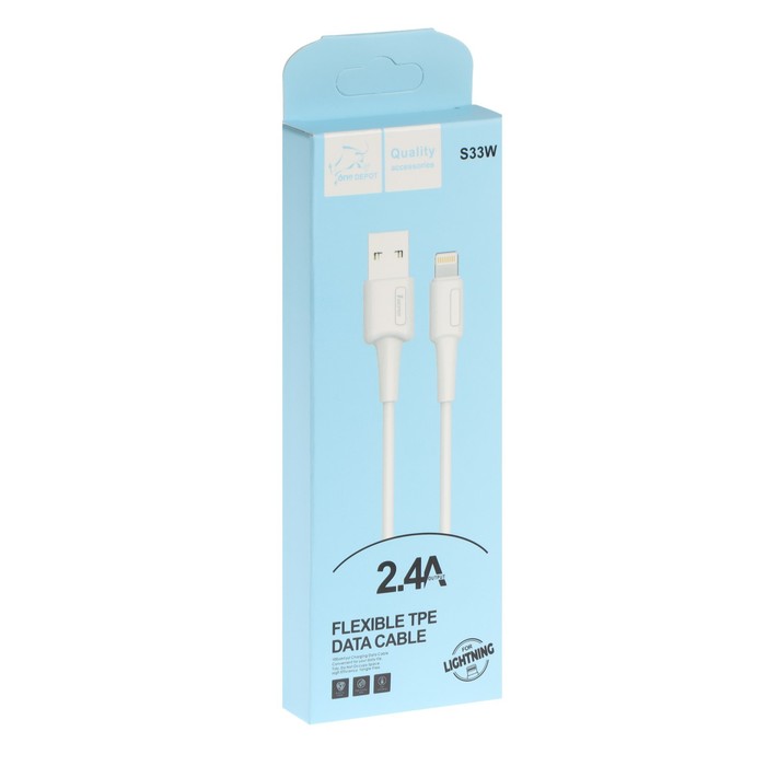 Кабель ONE DEPOT S33W, Lightning - USB, 2.4 А, 1 метр, силиконовая оплетка, белый - фото 51460360