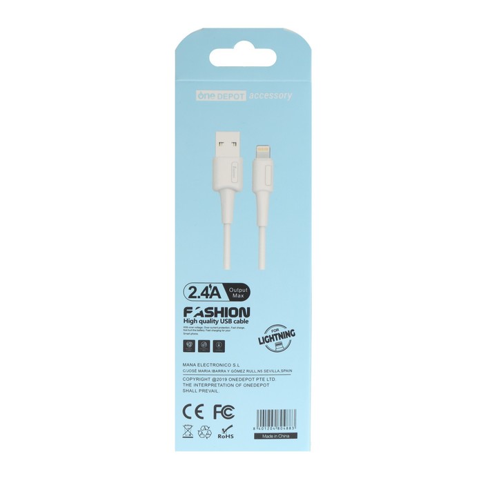 Кабель ONE DEPOT S33W, Lightning - USB, 2.4 А, 1 метр, силиконовая оплетка, белый - фото 51460361